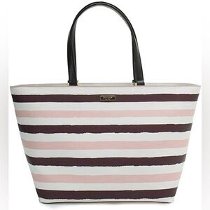 Kate Spade Grant Street Jules Large Striped Vinyl Tote with Zipper Closure